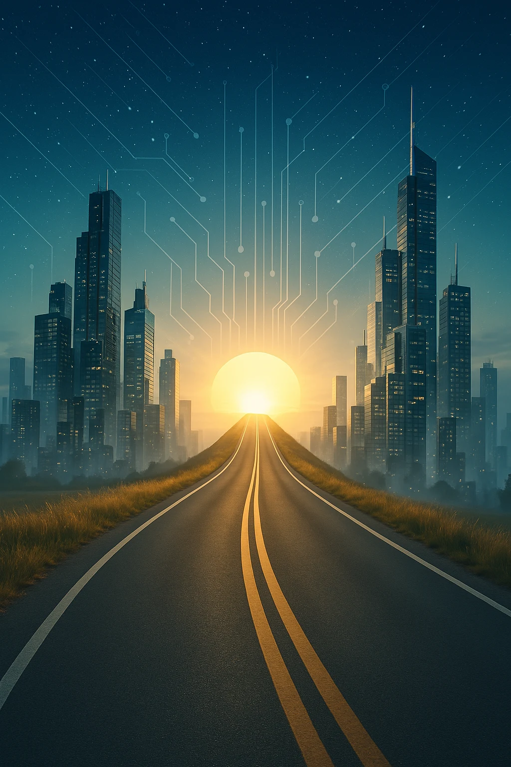 Flecha luminosa ascendente sobre un fondo cósmico con elementos tecnológicos, simbolizando la misión de NLarchive de impulsar la innovación y el progreso tecnológico.